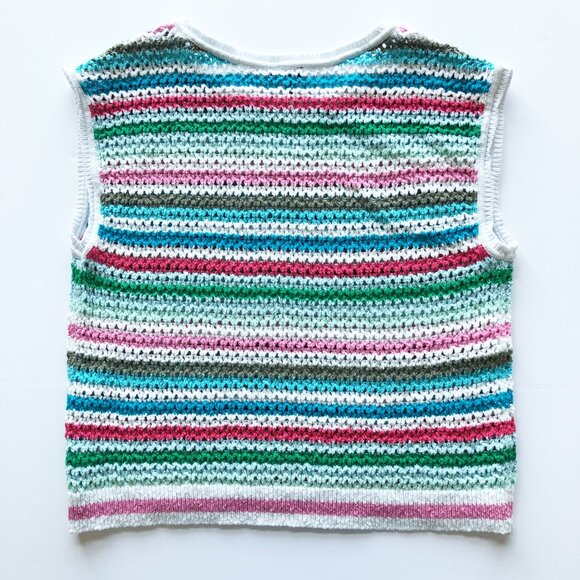 TALBOTS Sleeveless Crochet Colorful Striped Sweater Open Knit Women Large Petite - Picture 3 of 7